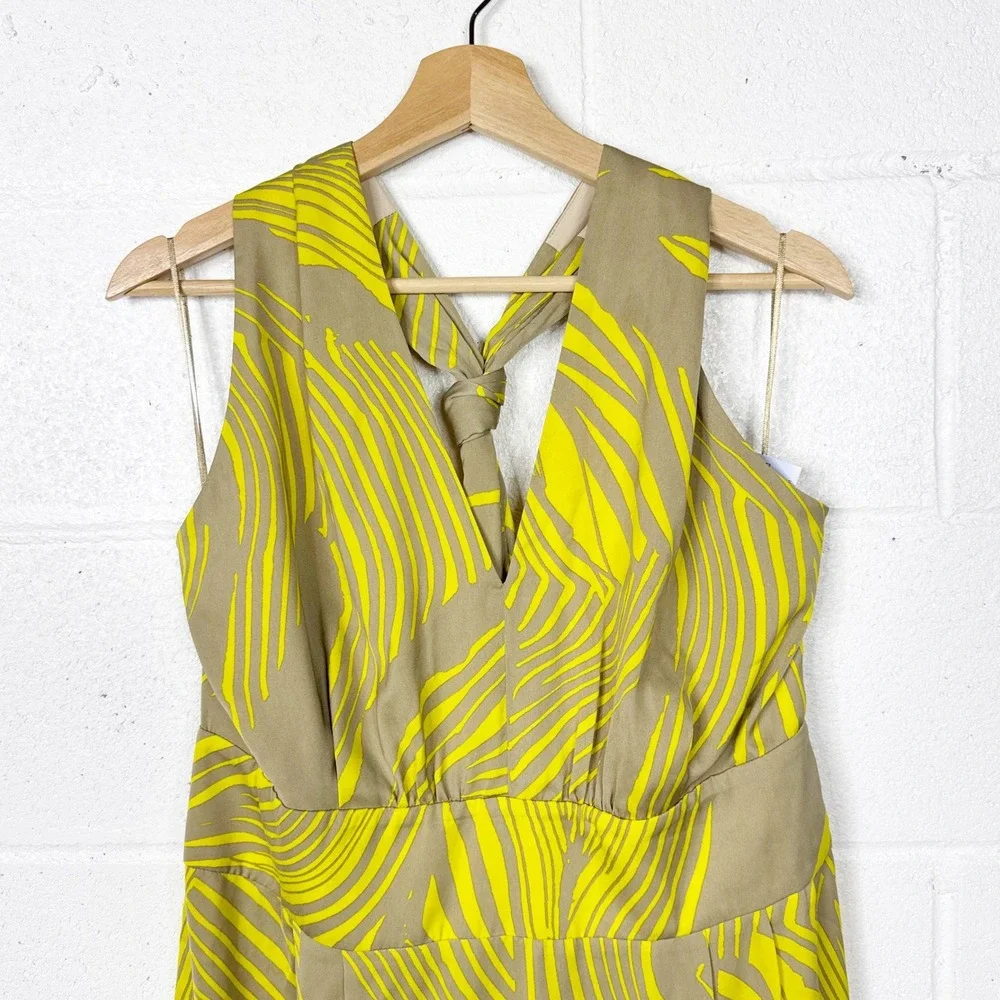 Banana Republic Halter Maxi Dress Yellow‎ Palm Print Petite 16